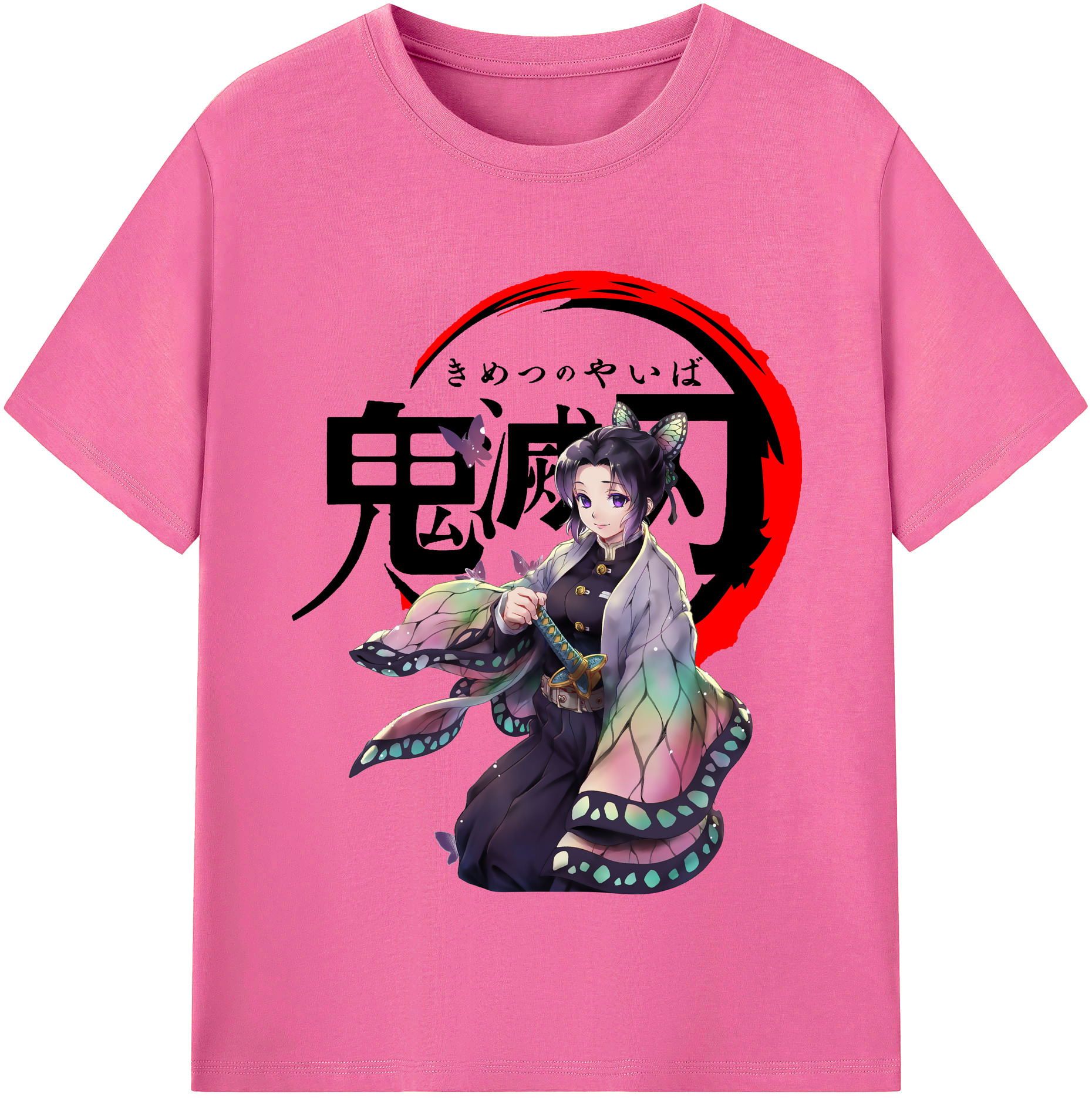 （画像用） 鬼滅の刃（きめつのやいば）蟲柱-胡蝶 しのぶ／こちょう しのぶ Kochou Shinobu レディースカジュアルプリントTシャツ（綿100％）